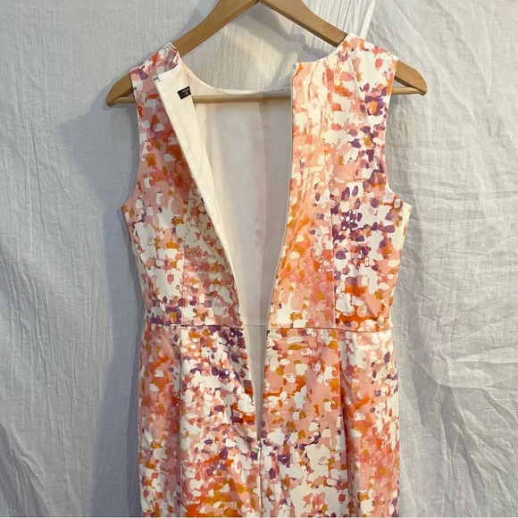 Ann Taylor Pink Purple Cream Abstract Sleeveless Sheatb Dress Petite, LP/14P - Picture 9 of 13